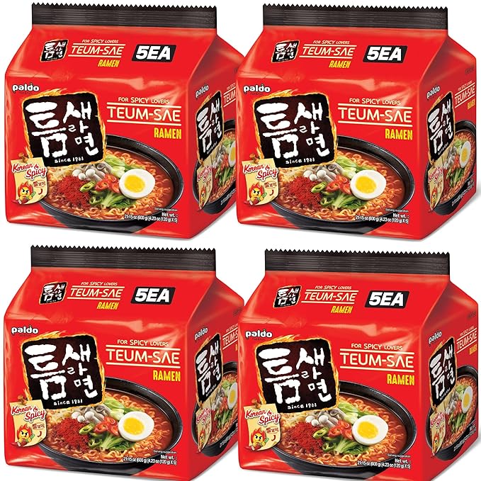 Paldo Hot and Spicy Teumsae Ramen Korean Instant Noodle 4.23 Oz (Pack of 20)