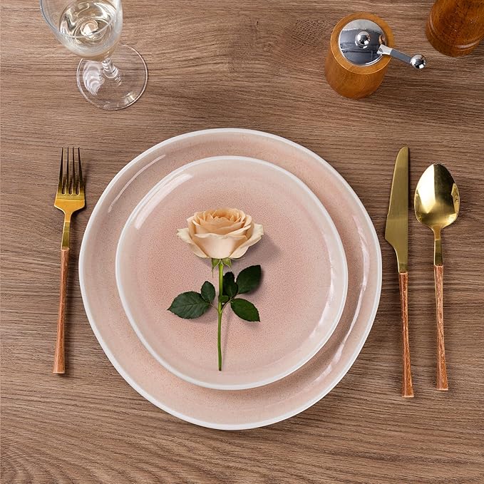 AmorArc Ceramic Dinnerware Sets,Handmade Reactive Glaze Stoneware Plates and Bowls Sets,Highly Scratch Resistant | Dishwasher & Microwave Safe Dishes Set,Service for 8 (24pc)