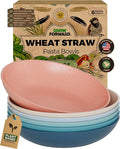 Grow Forward Premium Wheat Straw Pasta Bowls - 42oz Unbreakable Wide & Shallow Dinner Plate Bowls Set of 6 - Microwave Safe Reusable Plastic Pasta Bowls for Kids, Adults, Salad, Camping, RV - Tropical