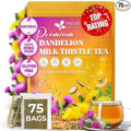 FreshDrinkUS, Premium Dandelion Milk Thistle Herbal Tea | 75 Tea Bags | Herbal Blend with Dandelion Root & Milk Thistle Seed – Clean Plant-Based Daily Tea, Naturally Caffeine Free. Sugar Free. Vegan