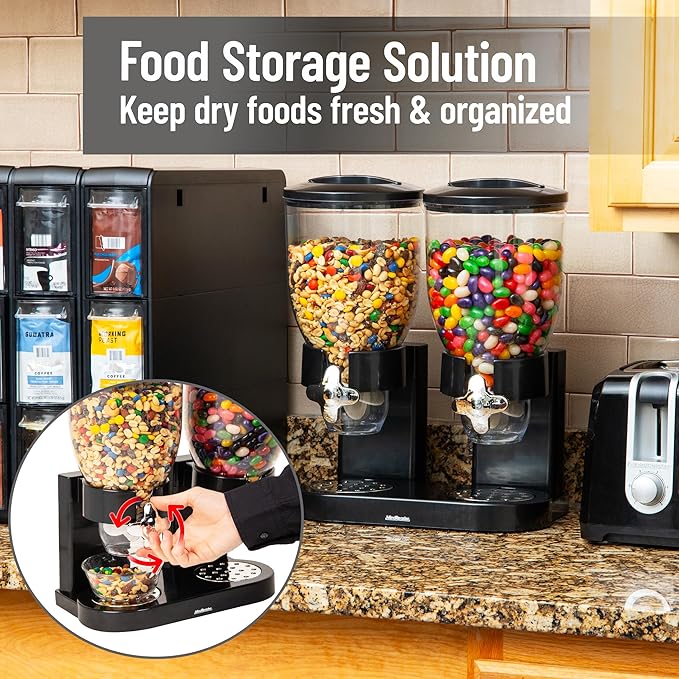 Mind Reader Double Dry Food Dispenser, 2 x 3.5L Countertop Containers for Cereal, Granola, Candy, Rice, and Coffee Beans