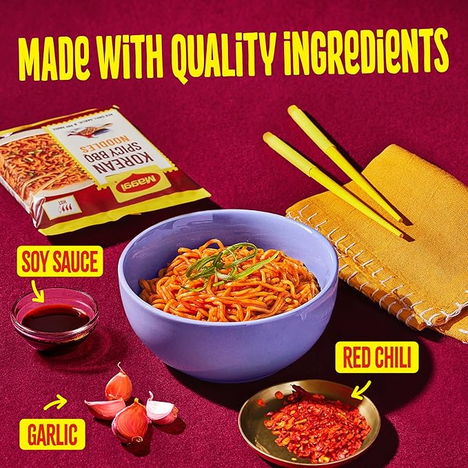 Maggi Korean Spicy BBQ Noodles, Korean Instant Noodles, 3 min, Spicy Ramen, Vegetarian, Halal, Kosher, 24-Pack