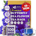 FreshDrinkUS, Premium 100 Blue Butterfly Pea Flowers Tea Bags, 100% Natural and Pure from Butterfly Pea Flowers, Made With Natural Material Tea Bag, No Sugar, No Caffeine, No Gluten, Vegan