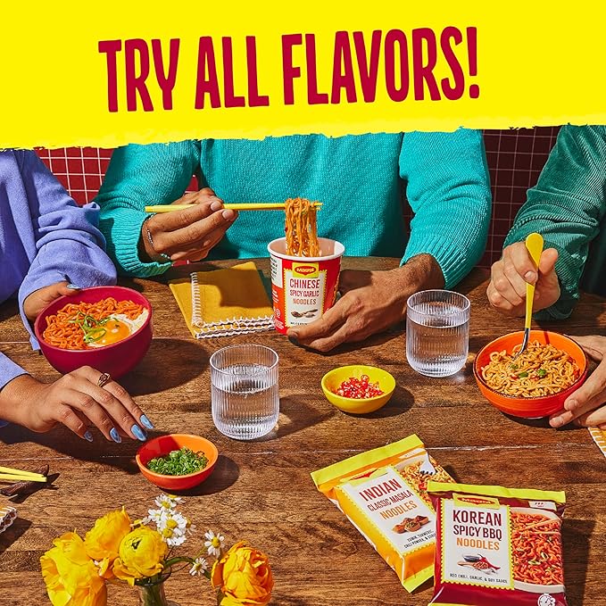 Maggi Korean Spicy BBQ Noodles, Korean Instant Noodles, 3 min, Spicy Ramen, Vegetarian, Halal, Kosher, 24-Pack