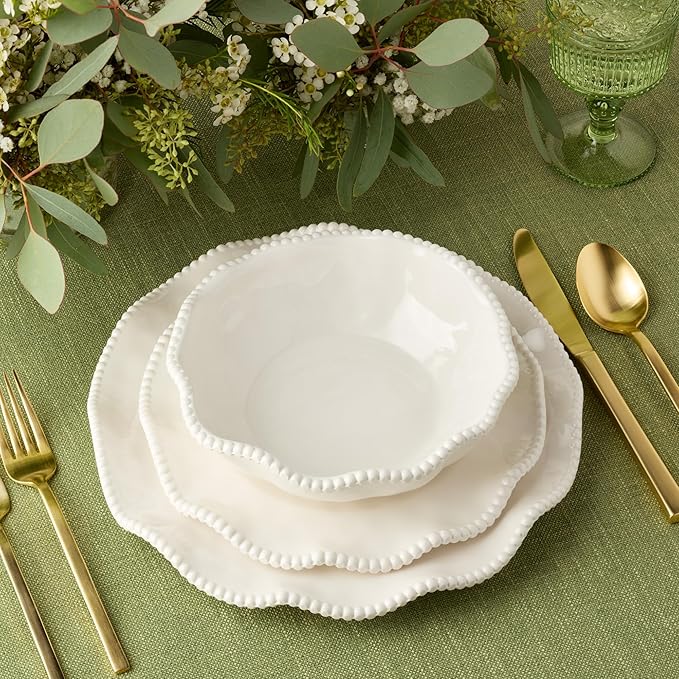 Perlette Cream Beaded Salad Plates - Set of 4, 9" Chic Melamine Dinnerware, Unbreakable & Elegant for Indoor/Outdoor Dining, Appetizers, Desserts & Stylish Table Settings. Perfect for gift-giving.