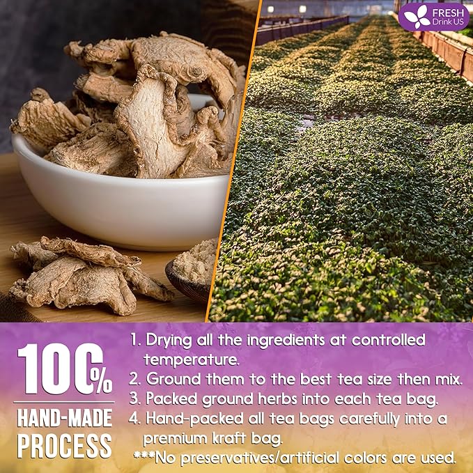 FreshDrinkUS, Premium 55 Ginger Tulsi Tea Bags, 100% Natural, Hand-made Blend of Ginger and Tulsi Holy Basil Leaves, Eco-conscious Tea Bags. Herbal Tea. No Sugar, No Caffeine, Vegan.