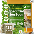 FreshDrinkUS, Premium 135 Spearmint Tea Bags, 100% Natural & Pure from Spearmint Leaves. Loose Leaf Spearmint Herbal Tea. Made with Natural Material Tea Bags. No Sugar, No Caffeine, No Gluten, Vegan.