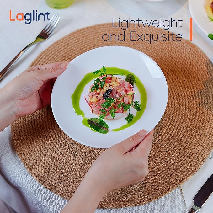 LaGlint 7.5 inch Appetizer Plate Set of 6, Lightweight Opal Glass Round White Salad Plates for Dessert Kitchen, Dishwasher and Microwave Safe
