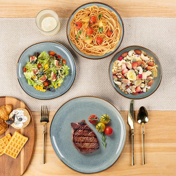 AmorArc Ceramic Dinnerware Sets,Handmade Reactive Glaze Stoneware Plates and Bowls Sets,Highly Scratch Resistant | Dishwasher & Microwave Safe Dishes Set,Service for 6 (24pc)