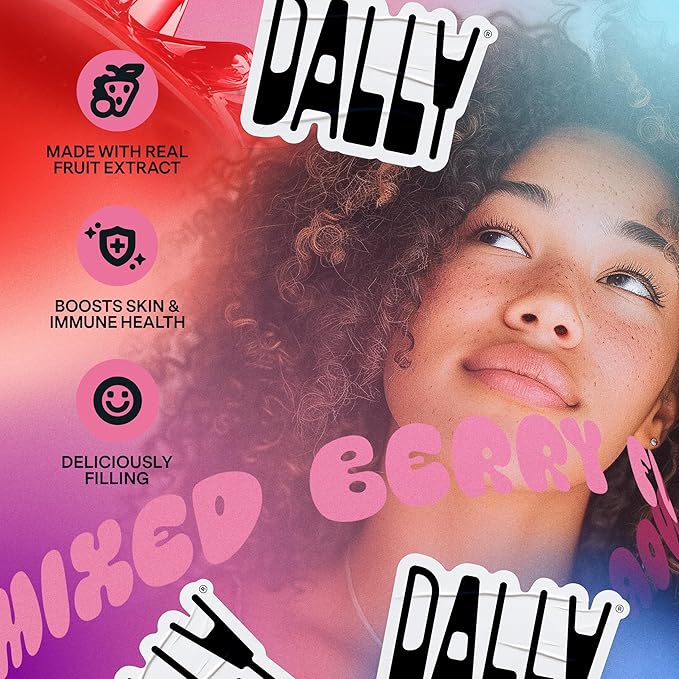 Dally Mixed Berry Drinkable Konjac Jelly 10 Pouches | Healthy 10-Calorie, Keto, Gluten Free, Sugar Free Korean Fruit Snack | Prebiotics & Postbiotics for Skin, Immune & Weight Management