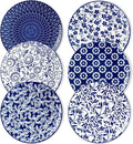 vancasso Ceramic Salad Plates Set of 6, Small Vintage 8.25 Inch Plate Set of 6 for Kitchen, Porcelain Blue and White Dessert Plates for Kitchen, Microwave Oven Dishwasher Safe, Vintage Gift