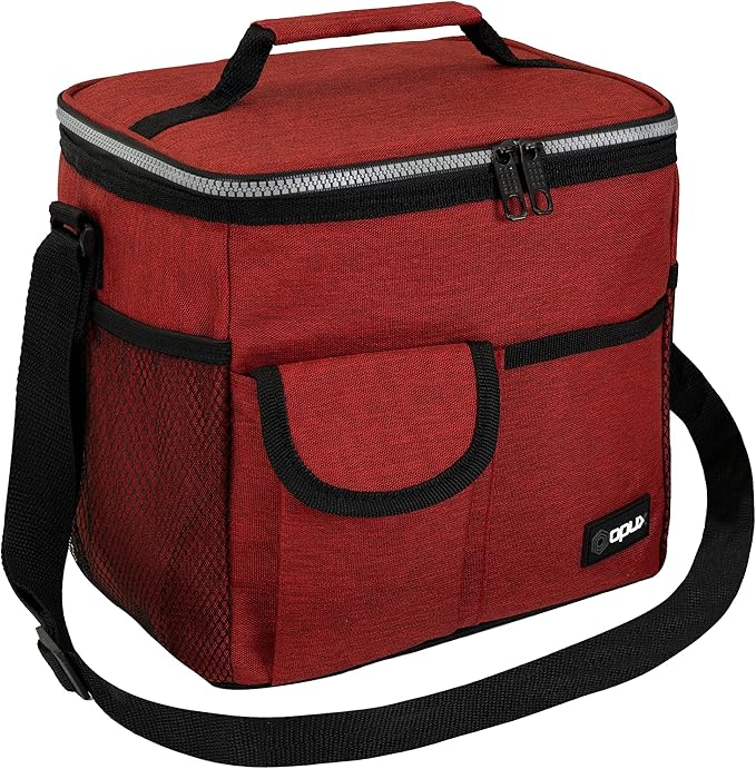 opux Insulated Lunch Box for Men Women Kids, Leakproof Reusable Lunch Bag Cooler for Work School Office, Soft Thermal Lunchbox Tote with Shoulder Strap for Boys Girls Adults, Heather Red, 18 Can/10L