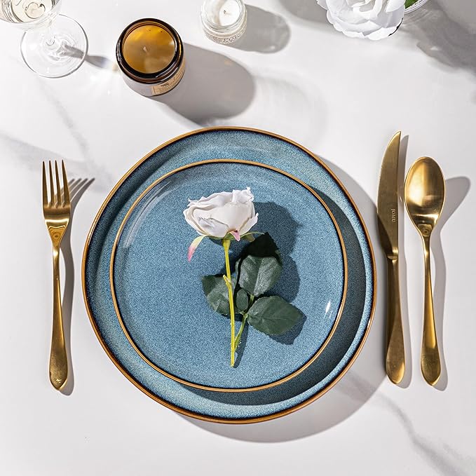 AmorArc Ceramic Dinnerware Sets,Handmade Reactive Glaze Stoneware Plates and Bowls Sets,Highly Scratch Resistant | Dishwasher & Microwave Safe Dishes Set,Service for 4 (12pc)