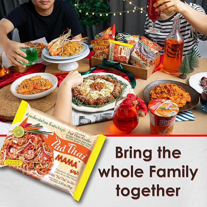 MAMA Noodles Pad Thai Instant Spicy Noodles w/Delicious Thai Flavors, Hot & Spicy Noodles w/Pad Thai Soup Base, No Trans Fat w/Fewer Calories Than Deep Fried Noodles 30 Pack