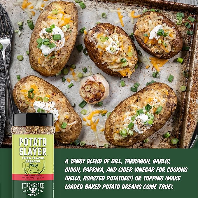 Fire & Smoke Society Potato Slayer Vegetable Seasoning | BBQ Seasonings and Rubs for Grilling | Potato, French Fry | Mix Blend Rub Powder, Garlic, Onion, Herb Flavor | XL, 10 oz