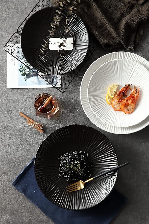 Jusalpha Set of 4- Japanese Style Porcelain Dinner Plates, Versatile Circular Serving Plates for Breakfast, Salad, Steak Dinner, PL018 (Set of 4) (10.3 Inches, White)