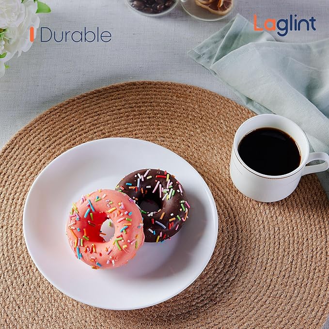 LaGlint 7.5 inch Appetizer Plate Set of 6, Lightweight Opal Glass Round White Salad Plates for Dessert Kitchen, Dishwasher and Microwave Safe