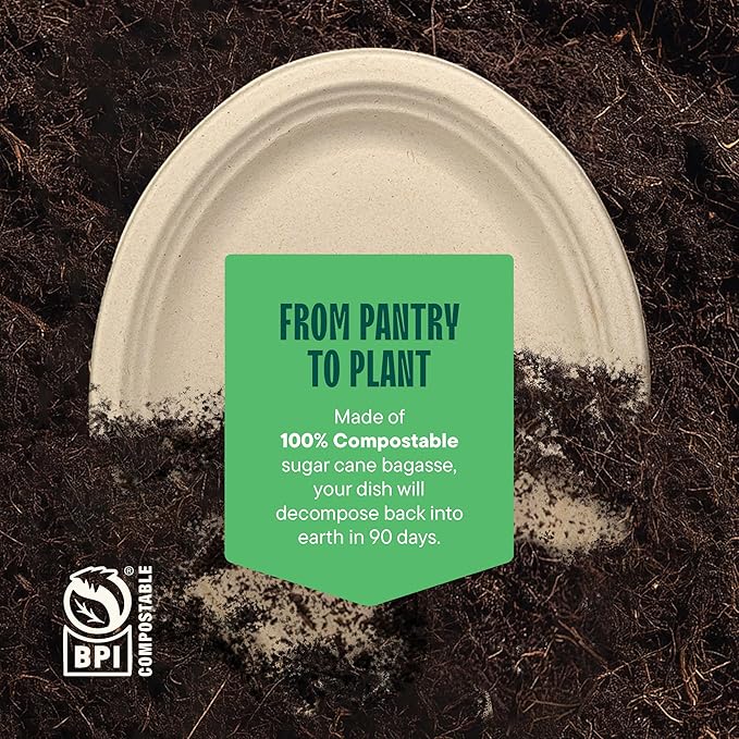 100% Compostable Oval Paper Plates [12.5 inch - 50-Pack] Elegant Disposable Dinner Platter Heavy-Duty Quality, Natural Bagasse Unbleached Eco-Friendly Made of Sugar Cane Fibers, [12.5" x 10" Platter]
