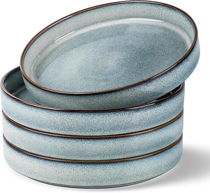 GBhome 9'' Large Ceramic Pasta Bowls, 32oz Stoneware Pasta Serving Bowls Set of 4 for Kitchen, Wide Bowls for Fruit,Pasta,Salad,Oatmeal,Meal, Microwave Safe, Space Blue