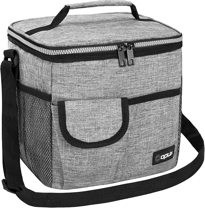opux Insulated Lunch Box for Men Women Kids, Leakproof Reusable Lunch Bag Cooler for Work School Office, Soft Thermal Lunchbox Tote Shoulder Strap for Boys Girls Adults, Heather Gray, 18 Can/10L