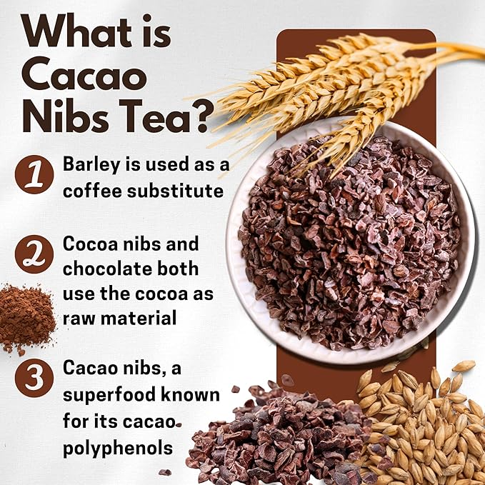 Chasandai Cacao Nibs Barley Tea (10 Tea Bags) - Roasted Barley & Cacao Blend | Natural Caffeine, No Additives, Smooth Chocolate-Like Flavor | Product of Japan