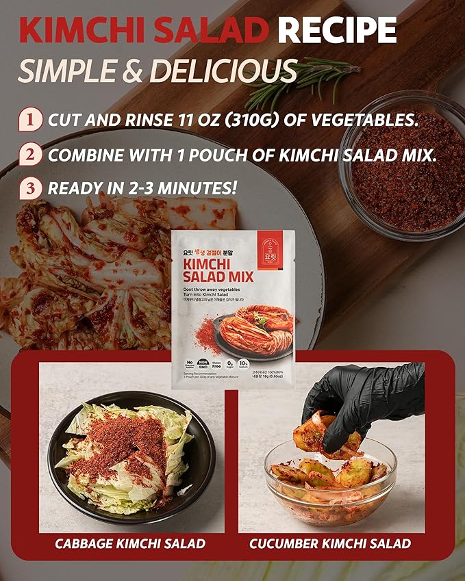 YORIT Kimchi Salad Seasoning Mix - korean inspired spice mix, NO MSG, Natural Gochugaru Seasoning Powder, Chemical Additive-Free, Quick & Easy cooking Kimchi in 30 Seconds (4 Pack) 요릿 김치믹스 겉절이분말