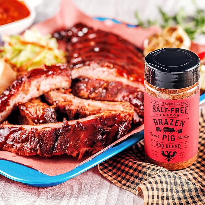 Fire & Smoke Society Salt-Free Brazen Pig BBQ Seasoning | Pork Rub, BBQ Spice Blend | Pork, Chicken, Smoked Butt, Ribs | Brown Sugar, Paprika, Cumin | M 4.6 oz