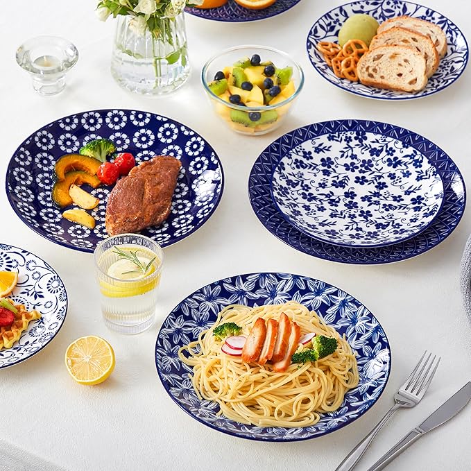 vancasso Ceramic Dinner Plates Set of 6, Large Vintage Plates 10.25 Inch Set of 6 for Kitchen, Porcelain Blue and White Plates for Kitchen, Microwave Oven Dishwasher Safe, Vintage Gift, Blue