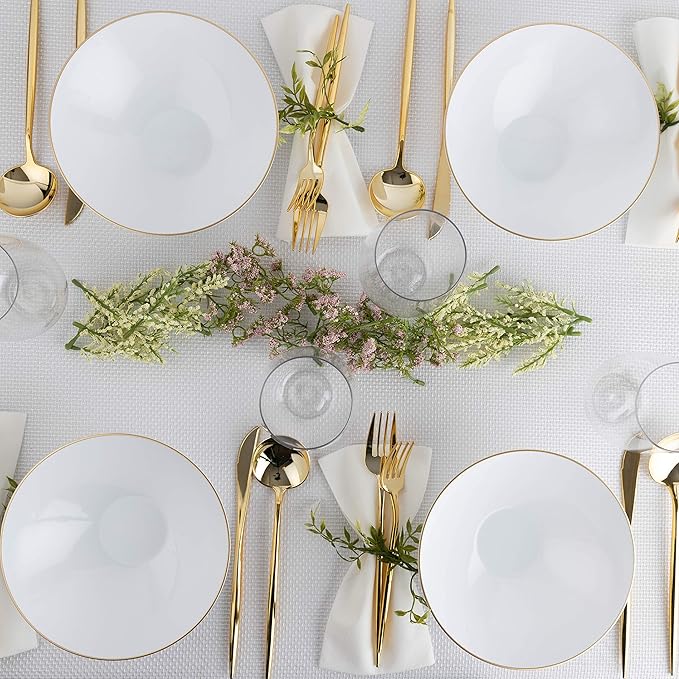 PLASTICPRO White Plastic Floral Design Party Plates With Gold Rim Premium heavyweight Elegant Disposable Tableware Dishes (120, 16 OUNCE BOWLS)