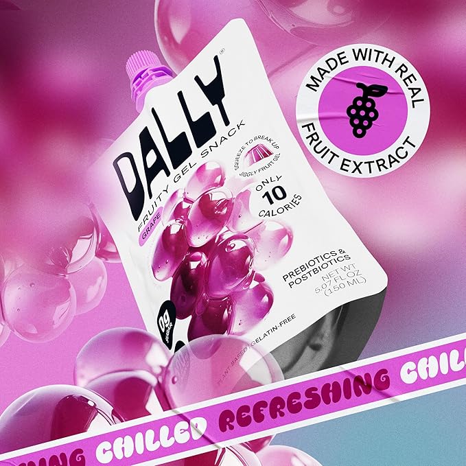 Dally Grape Drinkable Konjac Jelly 10 Pouches | Healthy 10-Calorie, Keto, Gluten Free, Sugar Free Korean Fruit Snack | Prebiotics & Postbiotics for Skin, Immune & Weight Management