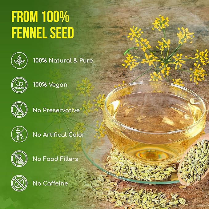 FreshDrinkUS, Premium 135 Fennel Tea Bags, 100% Natural & Pure from Fennel Seeds. Made with Natural Material Tea Bags. No Sugar, No Caffeine, No Gluten, Vegan.