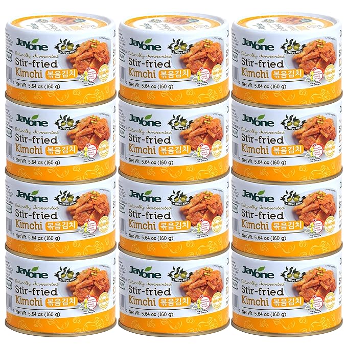 Korean Canned Napa Kimchi- Naturally Fermented, Shelf-Stable, Ready-to-Eat, Non-GMO Ingredients & No Artificial Preservatives, Perfect for Meals, Camping & Emergency Food (5.64oz x12) Stir-Fried