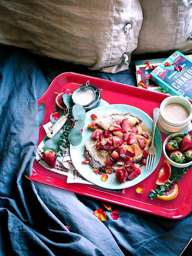 KAQAHIDO Large Melamine Serving Trays for Eating, 17.5’’ x 12’’ Serve Platter for Appetizer, Charcuterie, Food, Snack, Cupcakes, Dessert, BPA-Free, Dishwasher Safe Tray, Set of 2, Red