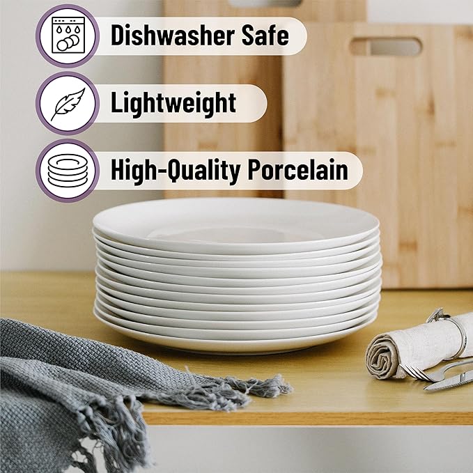 BTaT- White Porcelain Dinner Plates, Set of 6, 10.5 Inch, White Dishes, Porcelain Plates Sets for 6
