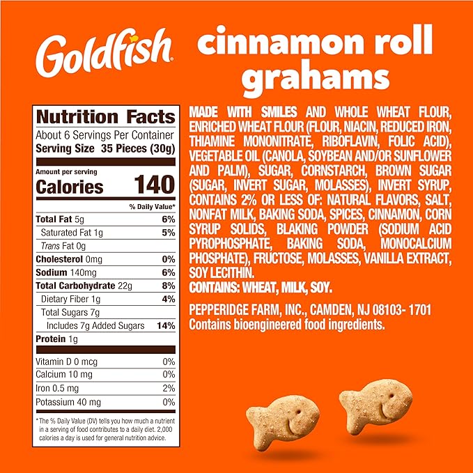 Goldfish Grahams Cinnamon Roll Baked Snack Crackers, 6.6 Oz Bag (Pack of 2)
