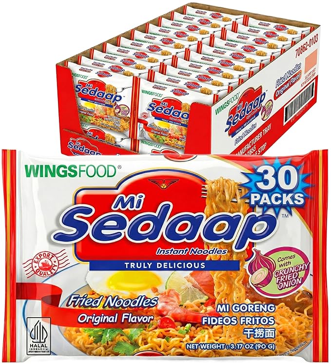 Mi Sedaap - Authentic Indonesian Instant Noodles, Halal Certified, Perfect for Quick and Flavorful Meals | 3 OZ (Pack of 30, Mie Goreng (Fried Noodle Flavor))