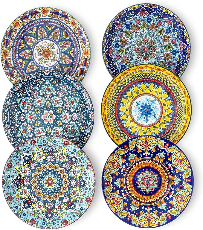 glowworm Dinner Plates Set of 6 – 8.5 Inch Ceramic Dessert Plates, Colorful Bohemian Salad Plate Set for Kitchen, Restaurant & Housewarming Gift – Microwave, Oven & Dishwasher Safe