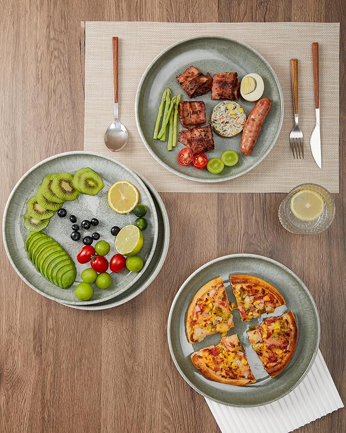 Pokini Gradient Green Dinner Plates Set of 6, 10 Inch Reactive Glaze Ceramic Plates Set, Modern Dinnerware Dishes Set for Kitchen, Microwave & Dishwasher Safe, Highly Chip and Crack Resistant