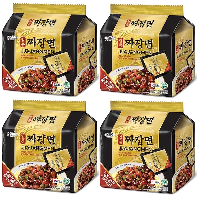 Paldo Fun & Yum Ilpoom Jjajangmen Noodles, Pack of 16, Traditional Brothless Chajang Ramen with Savory & Sweet Black Bean Sauce, Oriental Style Korean Ramyun, Soupless K-Food, 200g x 16