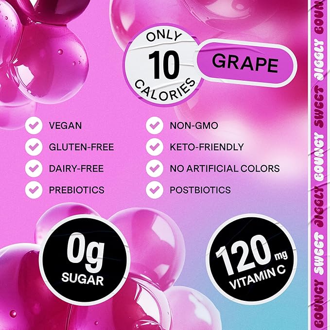 Dally Grape Drinkable Konjac Jelly 10 Pouches | Healthy 10-Calorie, Keto, Gluten Free, Sugar Free Korean Fruit Snack | Prebiotics & Postbiotics for Skin, Immune & Weight Management