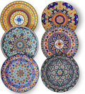 glowworm Dinner Plates, 10.5 Inch Ceramic Plates Set of 6 for Steak, Snacks, Pizza, Cake, Colorful Serving Dishes for Kitchen Decor Gift, Microwave Dishwasher Safe, Bohemian