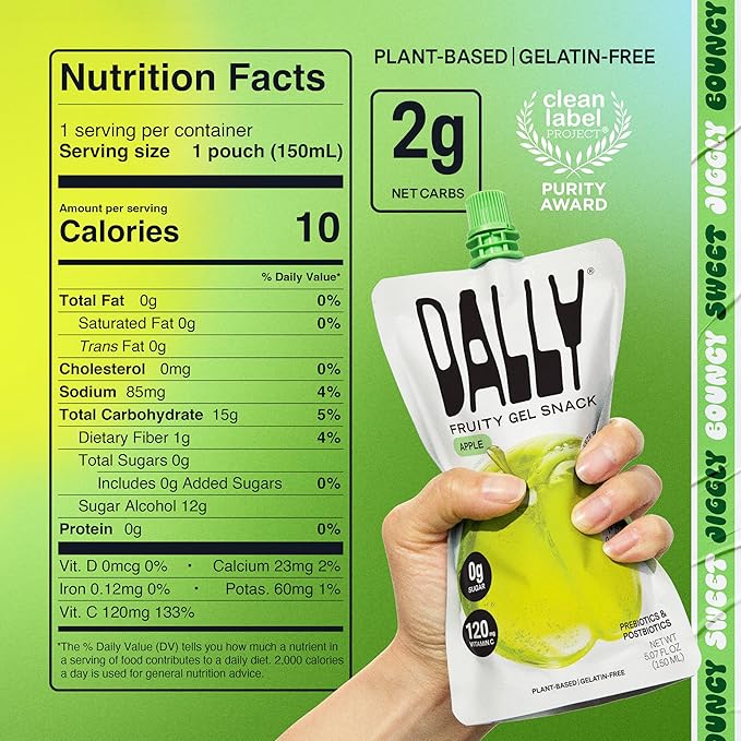 Dally Apple Drinkable Konjac Jelly 10 Pouches | Healthy 10-Calorie, Keto, Gluten Free, Sugar Free Korean Fruit Snack | Prebiotics & Postbiotics for Skin, Immune & Weight Management