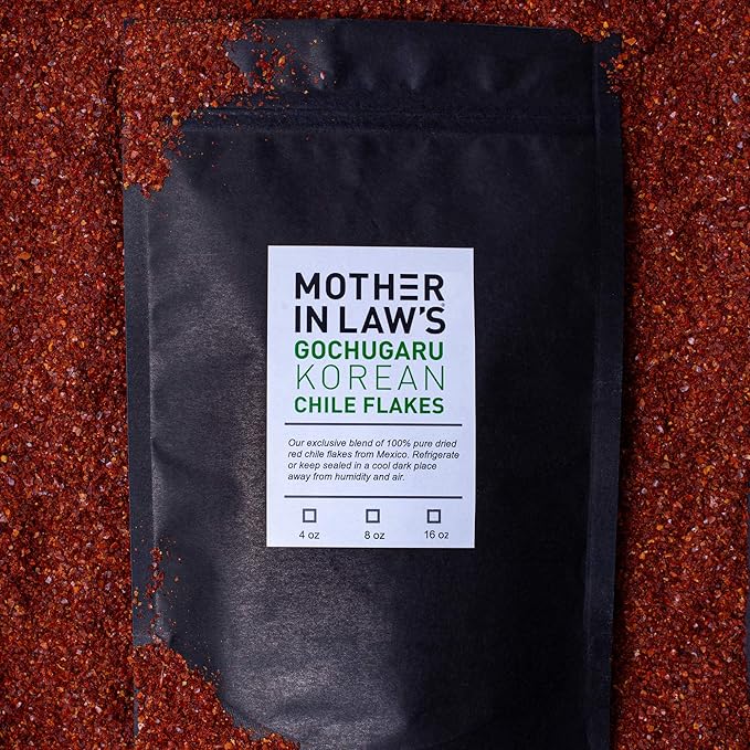 Mother-In-Law’s Gochugaru Authentic Korean Chile Flakes, made from Premium Hot Peppers, Medium Heat, Use for Kimchi, Spicy Dishes, Bulk 8oz Bag