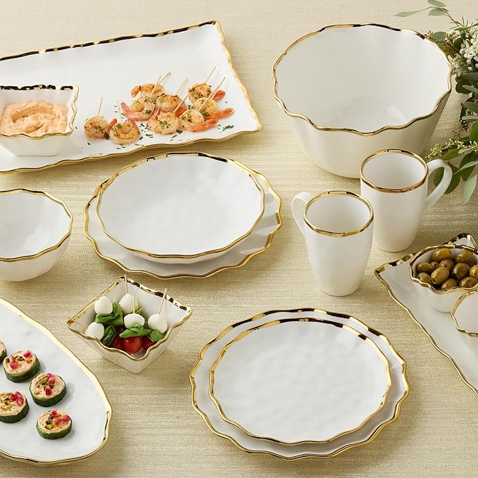 Regency Gold 9-Inch Porcelain Salad Plates – Set of 4 Luxurious Gold-Edged Plates – Stylish, Durable Tableware for Serving Fresh Salads, Appetizers & Desserts