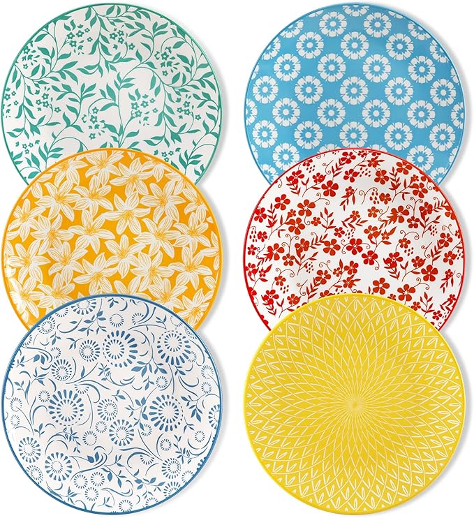 vancasso Ceramic Salad Plates Set of 6, Small Vintage 8.25 Inch Plate Set of 6 for Kitchen, Porcelain ColorfulDessert Plates for Kitchen, Microwave Oven Dishwasher Safe, Vintage Gift, Pastel