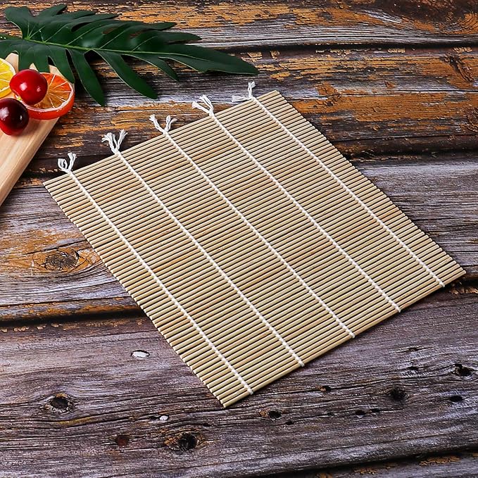 FUNGYAND Bamboo Sushi Rolling Mat with 2 Pairs of Chopsticks Natural Bamboo 9.5"x9.5" 2 Pcs Sushi Making Kit