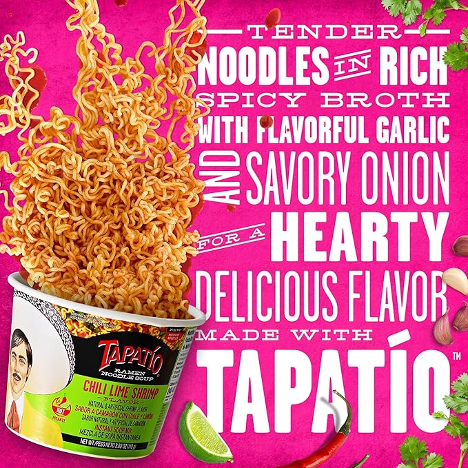 Tapatío Ramen Noodle Soup, Chili Lime Shrimp Flavored - Microwaveable Big Bowl, 3.88 oz. (110g), 6-Pack