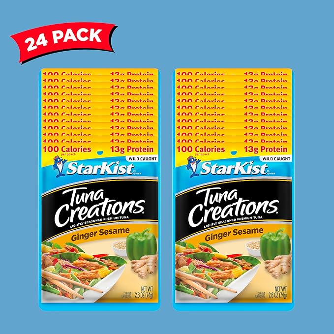 StarKist Tuna Creations Ginger Sesame, 2.6 oz Pouch (24 Pack) Ready to Eat Wild Caught Tuna, 13g Protein, 80 Calories Per Serving, Perfect for Salads, Meals and Snacks