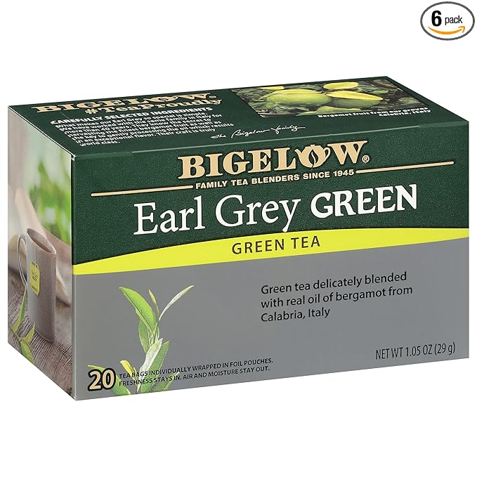 Bigelow Tea Earl Grey Green Tea, Caffeinated Tea, 20 Count Box (Pack of 6, 120 Total Tea Bags