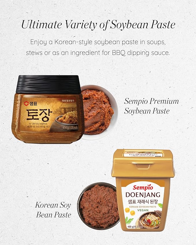 Sempio Doenjang: Traditional Korean Soybean Paste Vegan, Savory Sweet Cooking Base, Fermented Condiment for Soups, Jjigae, Marinades, Preservative Free (16.2 oz / 460g)